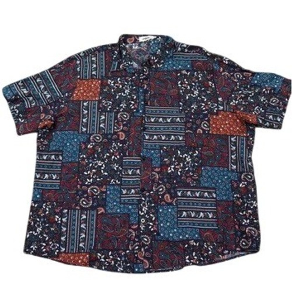 Vatpave Allover Patchwork Multi Print Batik Floral Button Down Camp Shirt 3XL